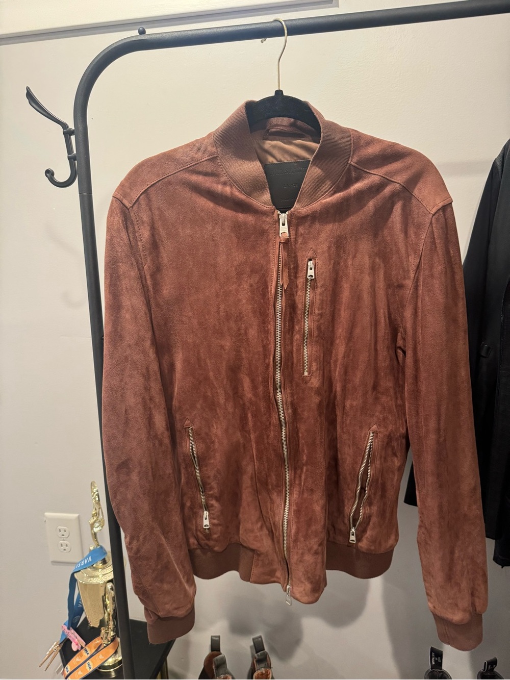 AllSaints Brown Suede Bomber Jacket